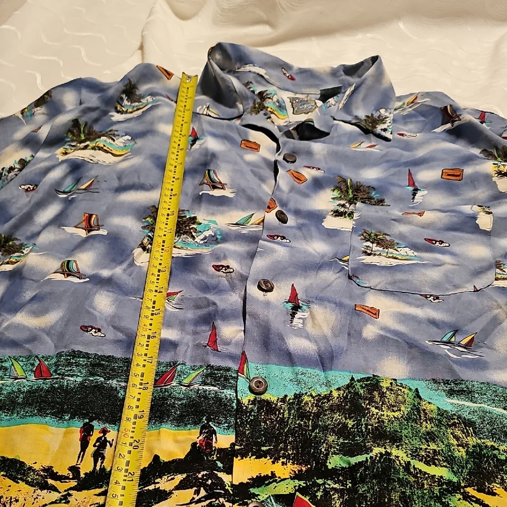 Ocean Current Multicolor Scenic Hawaiian Shirt Mens Large
